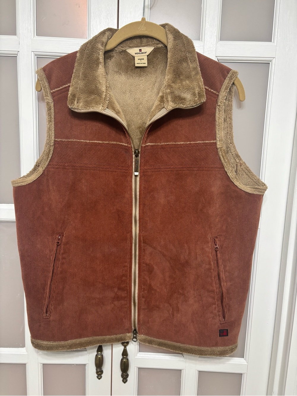 Woolrich Rust Brown Corduroy Fleece Lined Zip Vest Women’s Large Outdoor